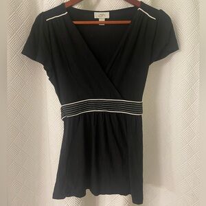 LOFT Black Wrap Blouse with White Accents